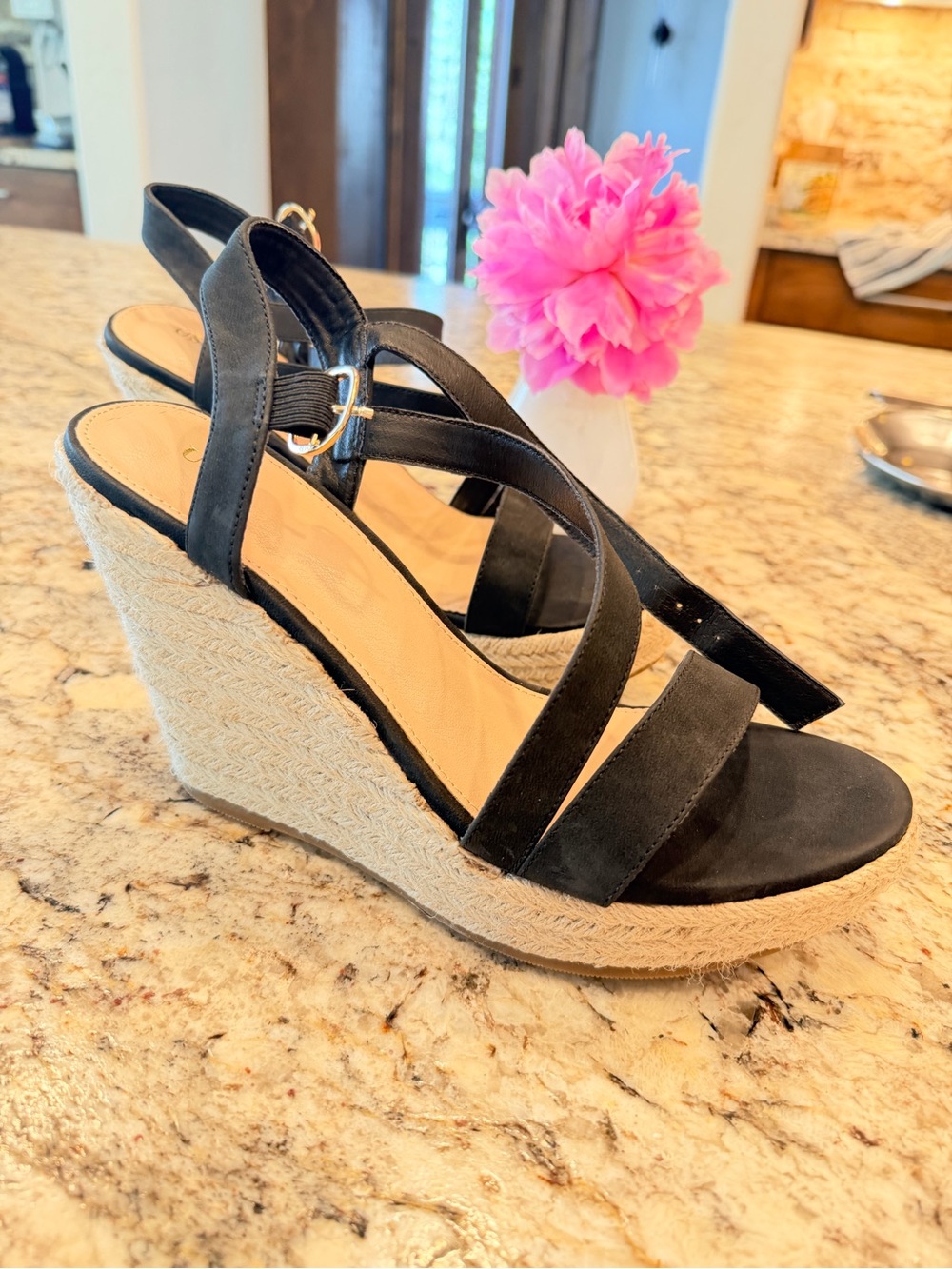 Black Wedge Sandals - Women size 9